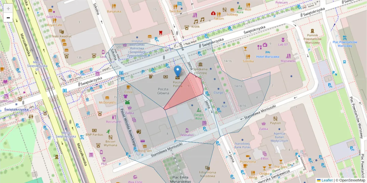 Szczegółowa mapa kodu pocztowego 00-003 z granicami, sąsiednimi kodami pocztowymi i urzędami pocztowymi
