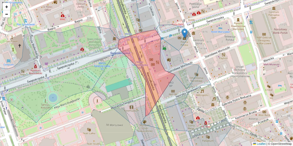 Szczegółowa mapa kodu pocztowego 00-008 z granicami, sąsiednimi kodami pocztowymi i urzędami pocztowymi