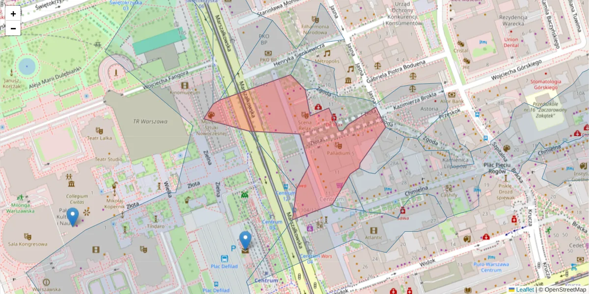 Szczegółowa mapa kodu pocztowego 00-019 z granicami, sąsiednimi kodami pocztowymi i urzędami pocztowymi