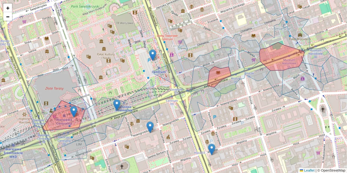 Szczegółowa mapa kodu pocztowego 00-024 z granicami, sąsiednimi kodami pocztowymi i urzędami pocztowymi