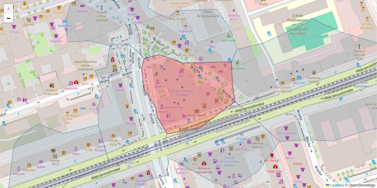 Szczegółowa mapa kodu pocztowego 00-025 z granicami, sąsiednimi kodami pocztowymi i urzędami pocztowymi