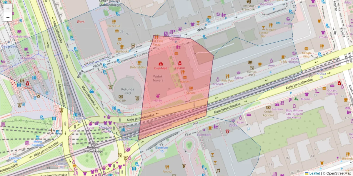 Szczegółowa mapa kodu pocztowego 00-026 z granicami, sąsiednimi kodami pocztowymi i urzędami pocztowymi