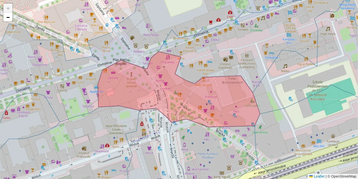 Szczegółowa mapa kodu pocztowego 00-028 z granicami, sąsiednimi kodami pocztowymi i urzędami pocztowymi