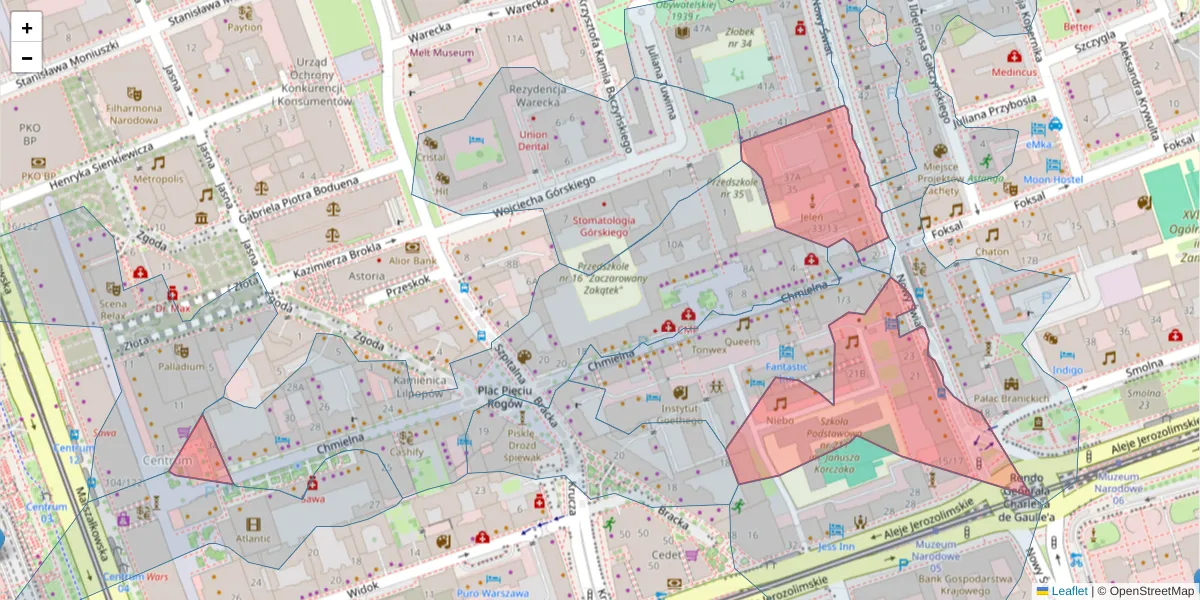 Szczegółowa mapa kodu pocztowego 00-029 z granicami, sąsiednimi kodami pocztowymi i urzędami pocztowymi