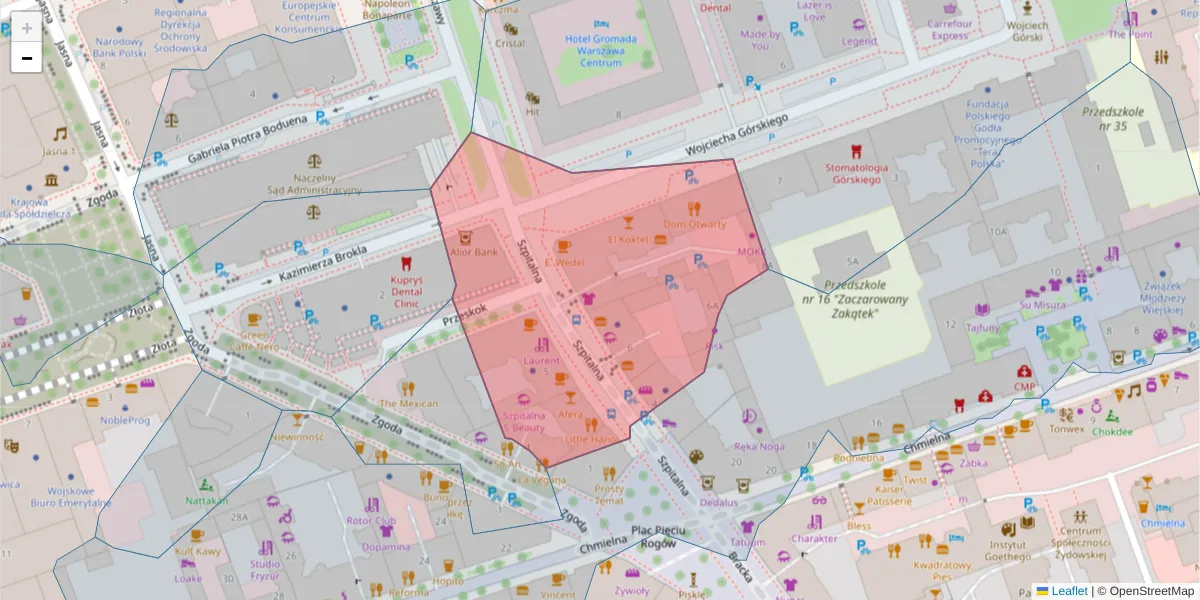Szczegółowa mapa kodu pocztowego 00-031 z granicami, sąsiednimi kodami pocztowymi i urzędami pocztowymi