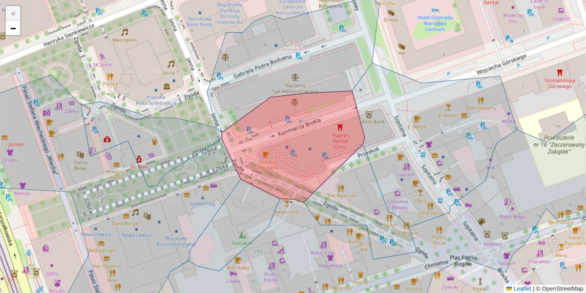 Szczegółowa mapa kodu pocztowego 00-032 z granicami, sąsiednimi kodami pocztowymi i urzędami pocztowymi