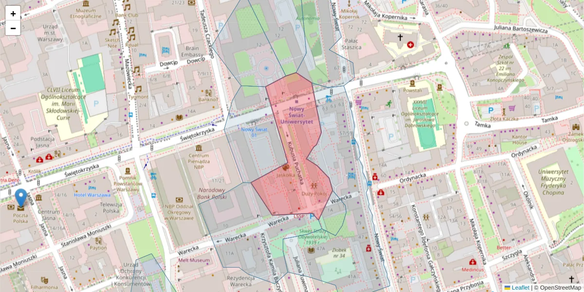 Szczegółowa mapa kodu pocztowego 00-040 z granicami, sąsiednimi kodami pocztowymi i urzędami pocztowymi