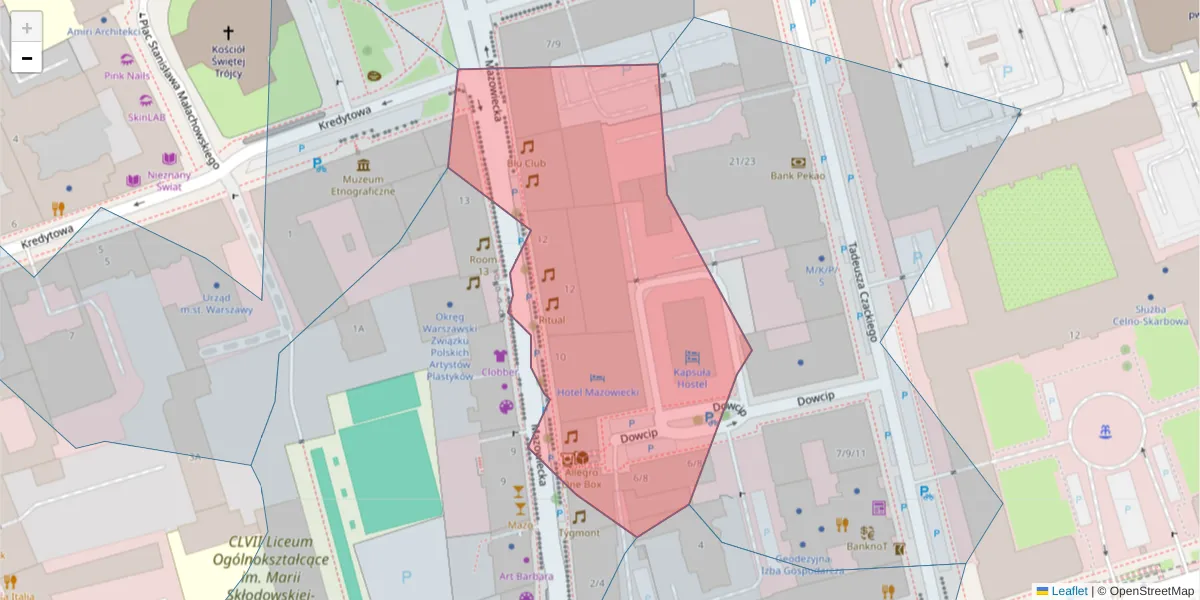 Szczegółowa mapa kodu pocztowego 00-048 z granicami, sąsiednimi kodami pocztowymi i urzędami pocztowymi
