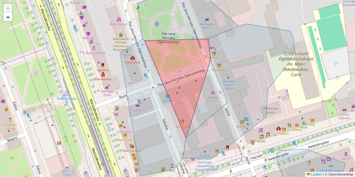 Szczegółowa mapa kodu pocztowego 00-057 z granicami, sąsiednimi kodami pocztowymi i urzędami pocztowymi