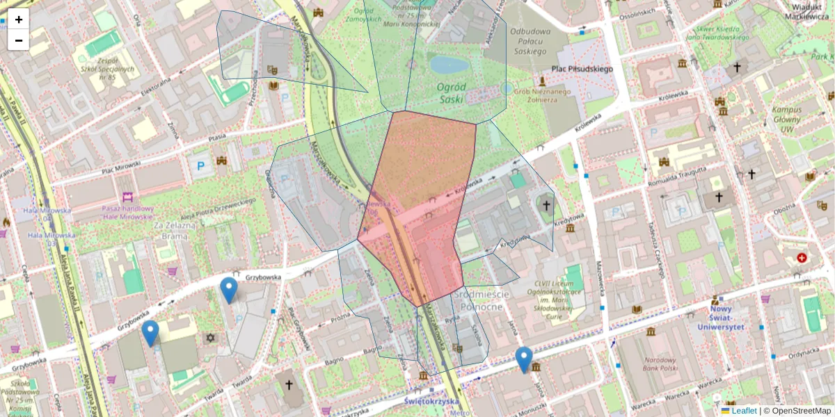 Szczegółowa mapa kodu pocztowego 00-061 z granicami, sąsiednimi kodami pocztowymi i urzędami pocztowymi