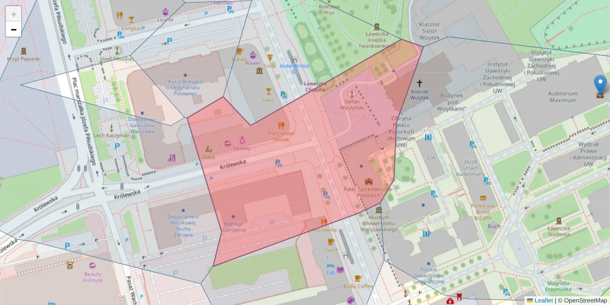 Szczegółowa mapa kodu pocztowego 00-065 z granicami, sąsiednimi kodami pocztowymi i urzędami pocztowymi