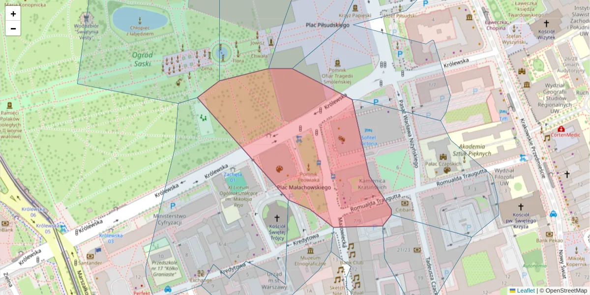 Szczegółowa mapa kodu pocztowego 00-066 z granicami, sąsiednimi kodami pocztowymi i urzędami pocztowymi