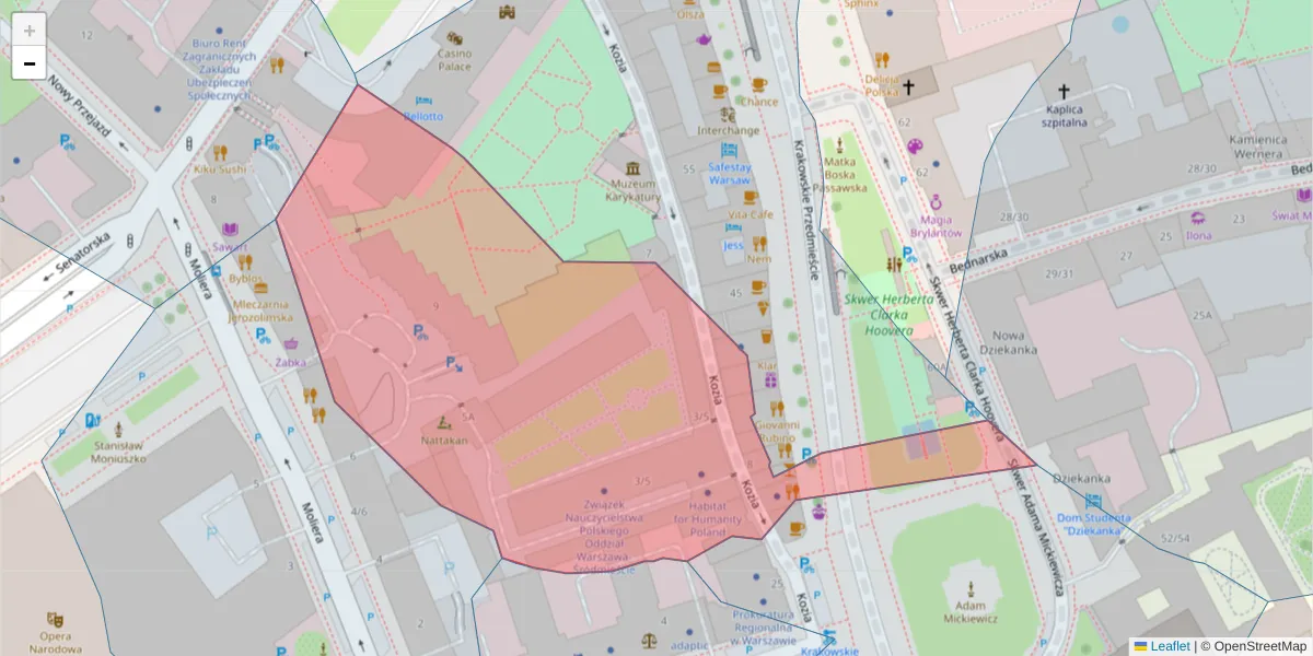 Szczegółowa mapa kodu pocztowego 00-070 z granicami, sąsiednimi kodami pocztowymi i urzędami pocztowymi