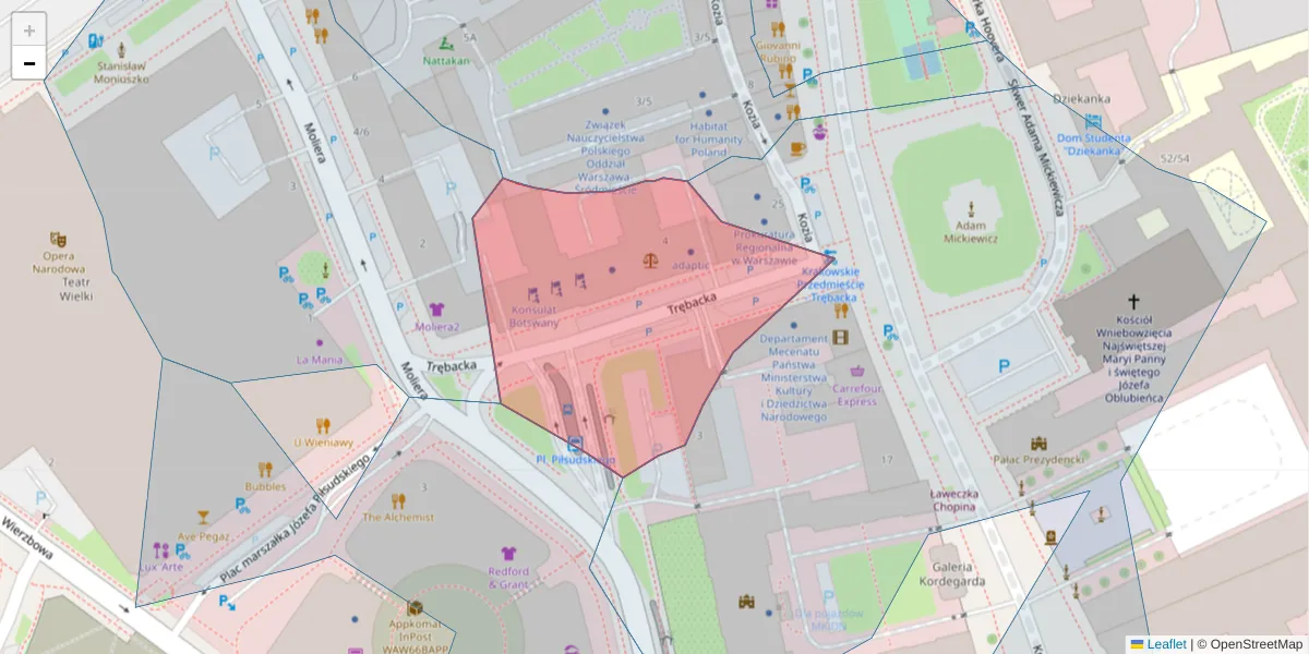 Szczegółowa mapa kodu pocztowego 00-074 z granicami, sąsiednimi kodami pocztowymi i urzędami pocztowymi