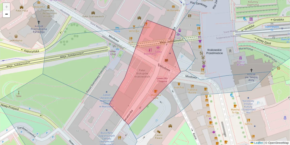 Szczegółowa mapa kodu pocztowego 00-075 z granicami, sąsiednimi kodami pocztowymi i urzędami pocztowymi