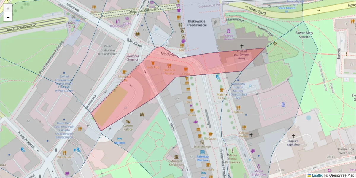 Szczegółowa mapa kodu pocztowego 00-080 z granicami, sąsiednimi kodami pocztowymi i urzędami pocztowymi
