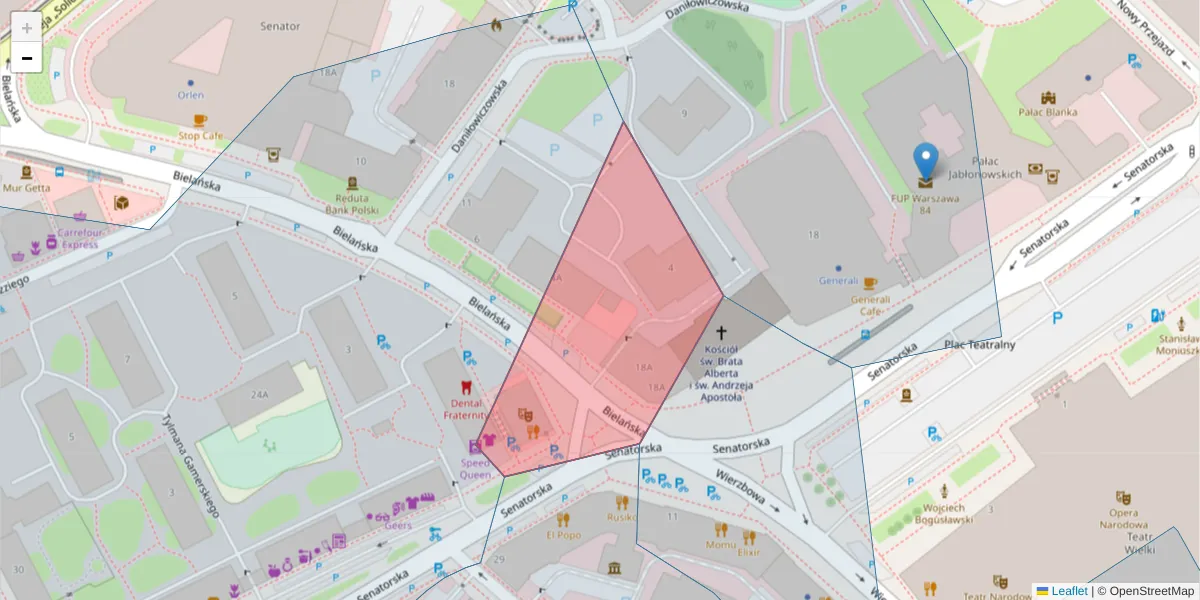Szczegółowa mapa kodu pocztowego 00-086 z granicami, sąsiednimi kodami pocztowymi i urzędami pocztowymi