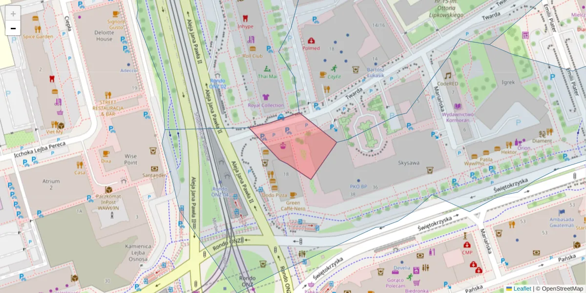 Szczegółowa mapa kodu pocztowego 00-114 z granicami, sąsiednimi kodami pocztowymi i urzędami pocztowymi