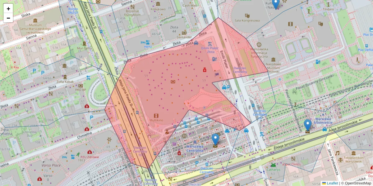Szczegółowa mapa kodu pocztowego 00-120 z granicami, sąsiednimi kodami pocztowymi i urzędami pocztowymi