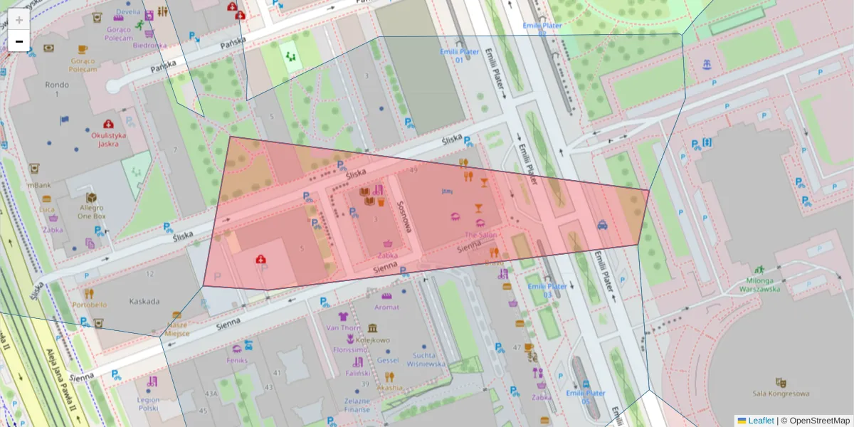 Szczegółowa mapa kodu pocztowego 00-127 z granicami, sąsiednimi kodami pocztowymi i urzędami pocztowymi