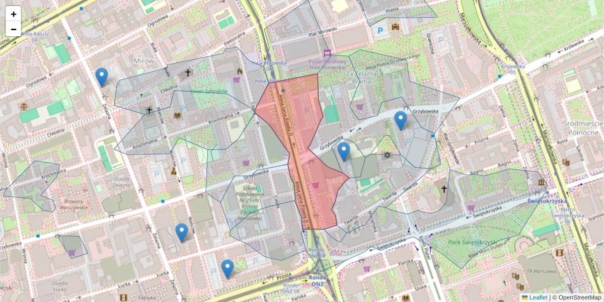 Szczegółowa mapa kodu pocztowego 00-133 z granicami, sąsiednimi kodami pocztowymi i urzędami pocztowymi