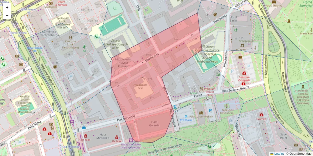 Szczegółowa mapa kodu pocztowego 00-137 z granicami, sąsiednimi kodami pocztowymi i urzędami pocztowymi