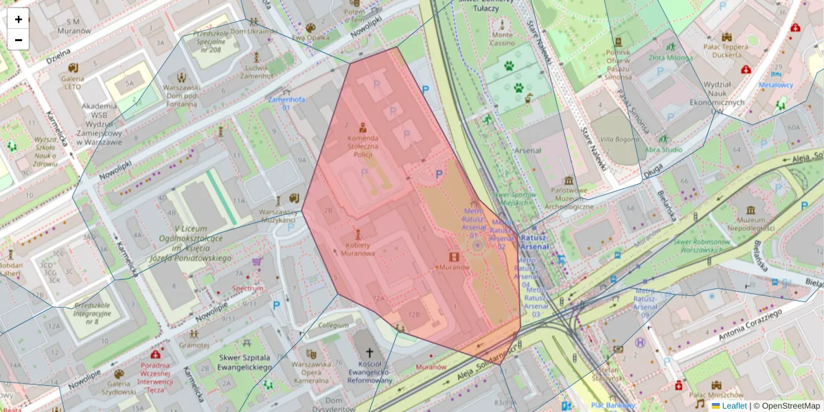 Szczegółowa mapa kodu pocztowego 00-147 z granicami, sąsiednimi kodami pocztowymi i urzędami pocztowymi