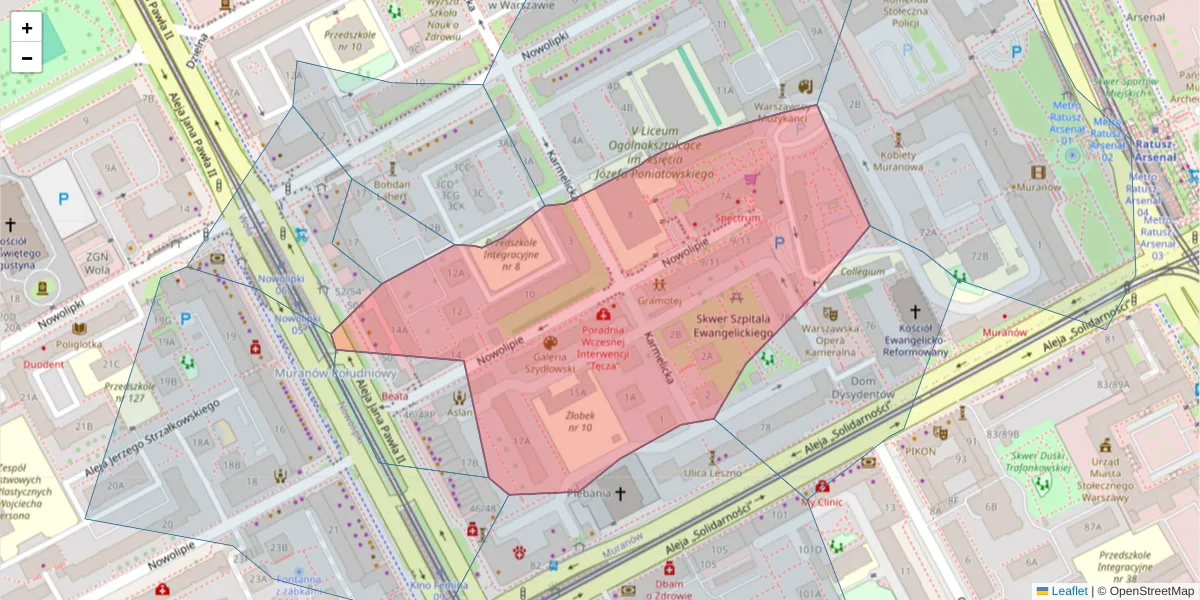 Szczegółowa mapa kodu pocztowego 00-150 z granicami, sąsiednimi kodami pocztowymi i urzędami pocztowymi
