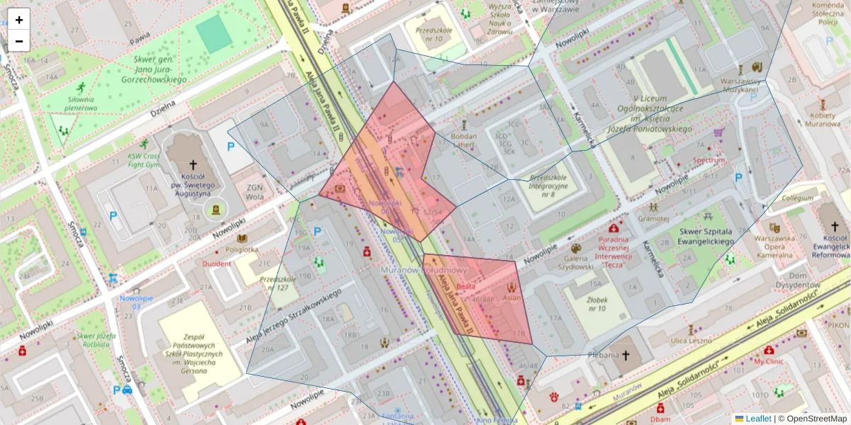 Szczegółowa mapa kodu pocztowego 00-152 z granicami, sąsiednimi kodami pocztowymi i urzędami pocztowymi