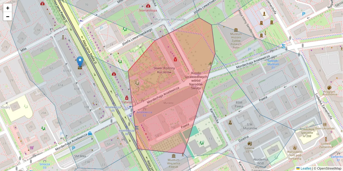 Szczegółowa mapa kodu pocztowego 00-167 z granicami, sąsiednimi kodami pocztowymi i urzędami pocztowymi