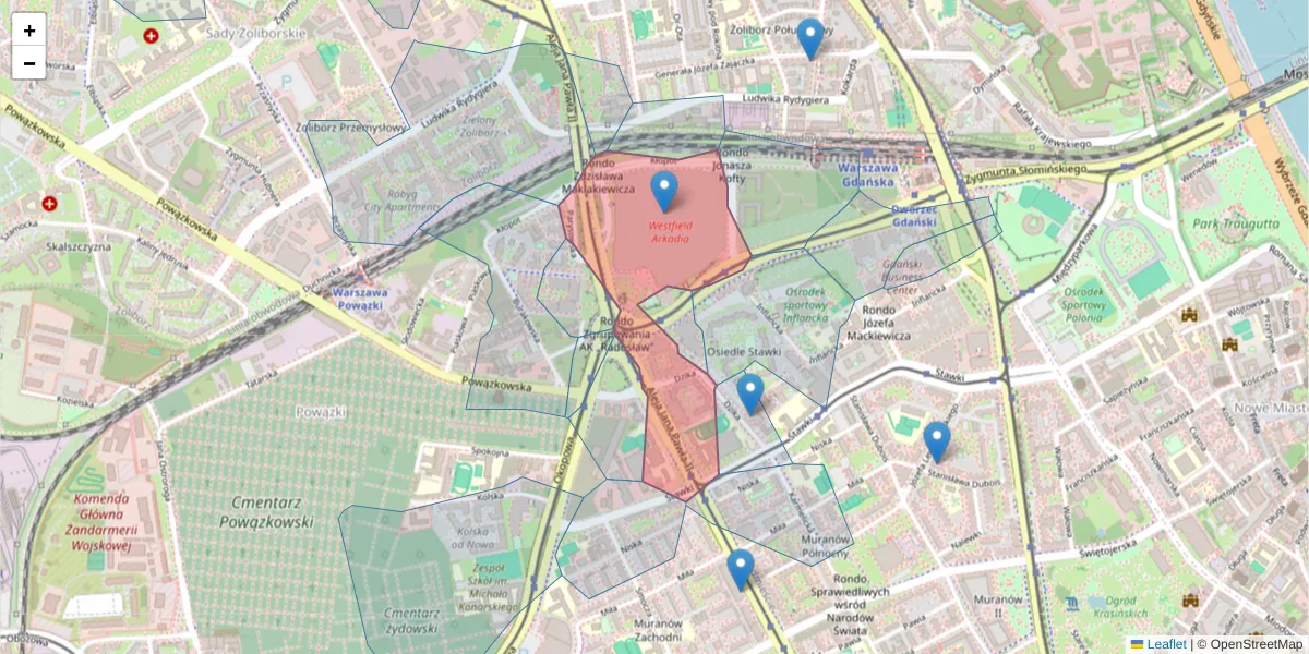 Szczegółowa mapa kodu pocztowego 00-175 z granicami, sąsiednimi kodami pocztowymi i urzędami pocztowymi