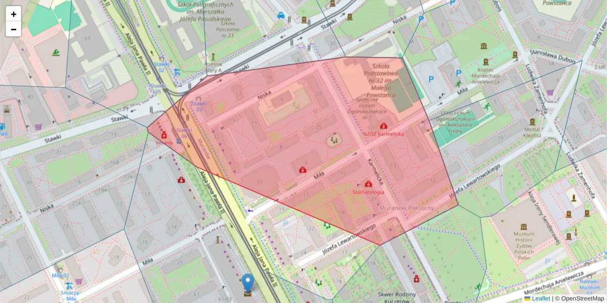 Szczegółowa mapa kodu pocztowego 00-180 z granicami, sąsiednimi kodami pocztowymi i urzędami pocztowymi