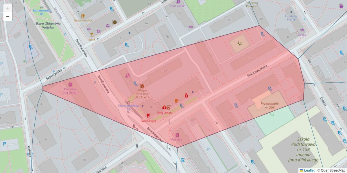 Szczegółowa mapa kodu pocztowego 00-214 z granicami, sąsiednimi kodami pocztowymi i urzędami pocztowymi