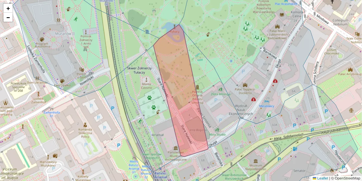 Szczegółowa mapa kodu pocztowego 00-242 z granicami, sąsiednimi kodami pocztowymi i urzędami pocztowymi