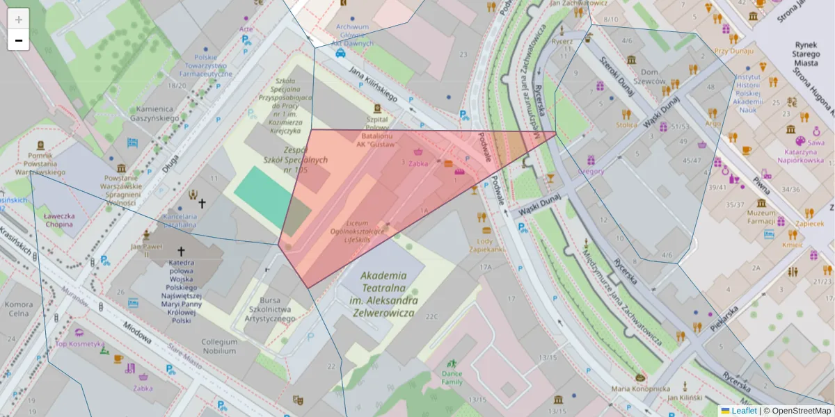 Szczegółowa mapa kodu pocztowego 00-257 z granicami, sąsiednimi kodami pocztowymi i urzędami pocztowymi