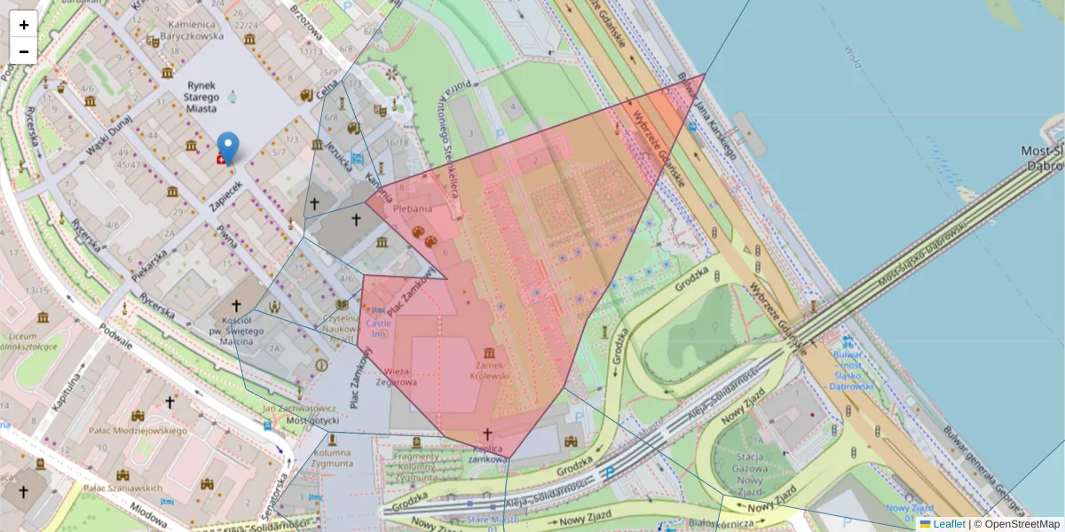 Szczegółowa mapa kodu pocztowego 00-288 z granicami, sąsiednimi kodami pocztowymi i urzędami pocztowymi