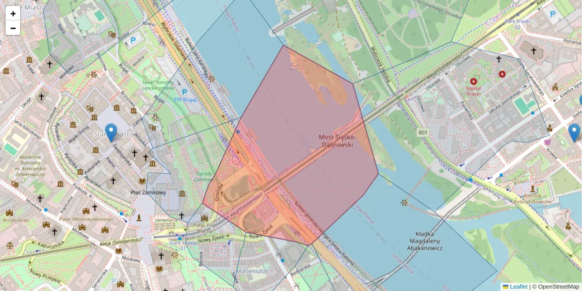 Szczegółowa mapa kodu pocztowego 00-301 z granicami, sąsiednimi kodami pocztowymi i urzędami pocztowymi