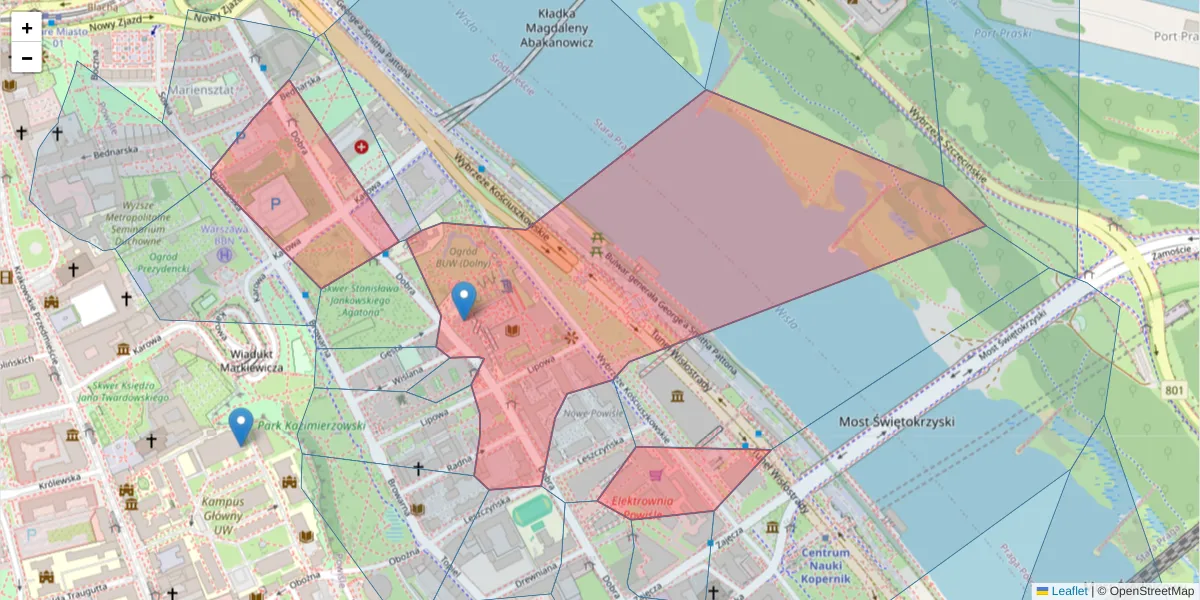 Szczegółowa mapa kodu pocztowego 00-312 z granicami, sąsiednimi kodami pocztowymi i urzędami pocztowymi