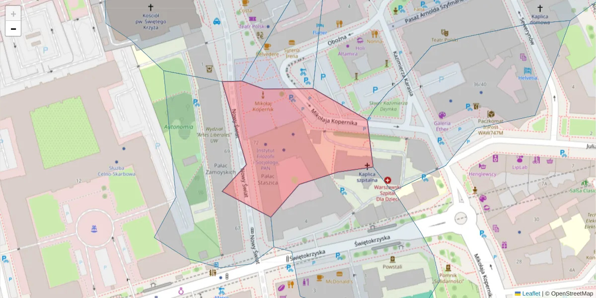 Szczegółowa mapa kodu pocztowego 00-330 z granicami, sąsiednimi kodami pocztowymi i urzędami pocztowymi