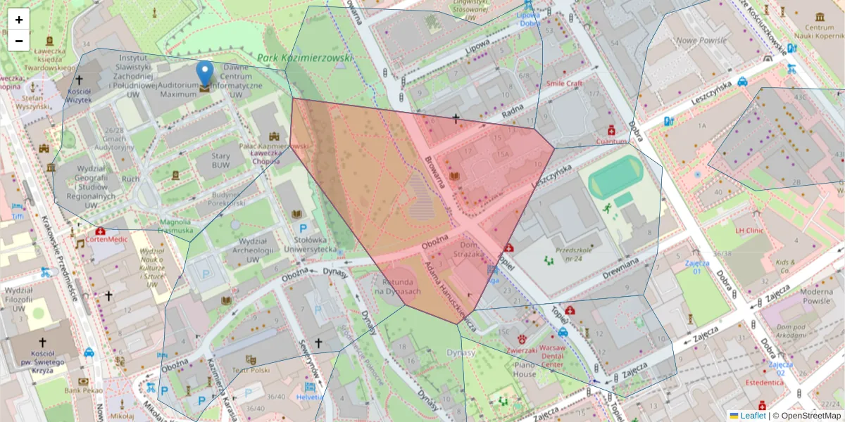 Szczegółowa mapa kodu pocztowego 00-338 z granicami, sąsiednimi kodami pocztowymi i urzędami pocztowymi
