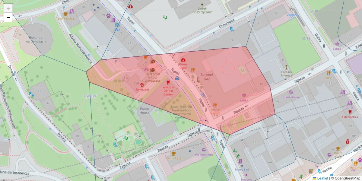 Szczegółowa mapa kodu pocztowego 00-342 z granicami, sąsiednimi kodami pocztowymi i urzędami pocztowymi