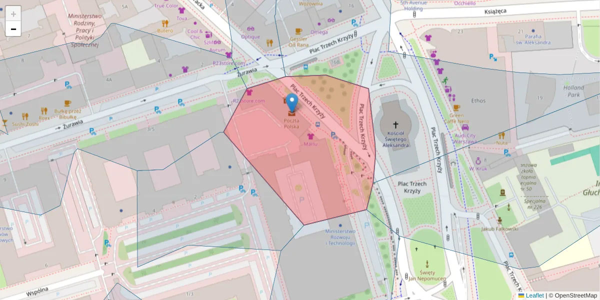 Szczegółowa mapa kodu pocztowego 00-343 z granicami, sąsiednimi kodami pocztowymi i urzędami pocztowymi