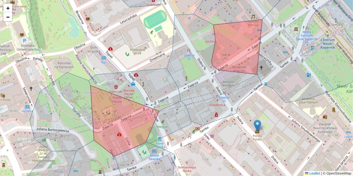 Szczegółowa mapa kodu pocztowego 00-351 z granicami, sąsiednimi kodami pocztowymi i urzędami pocztowymi