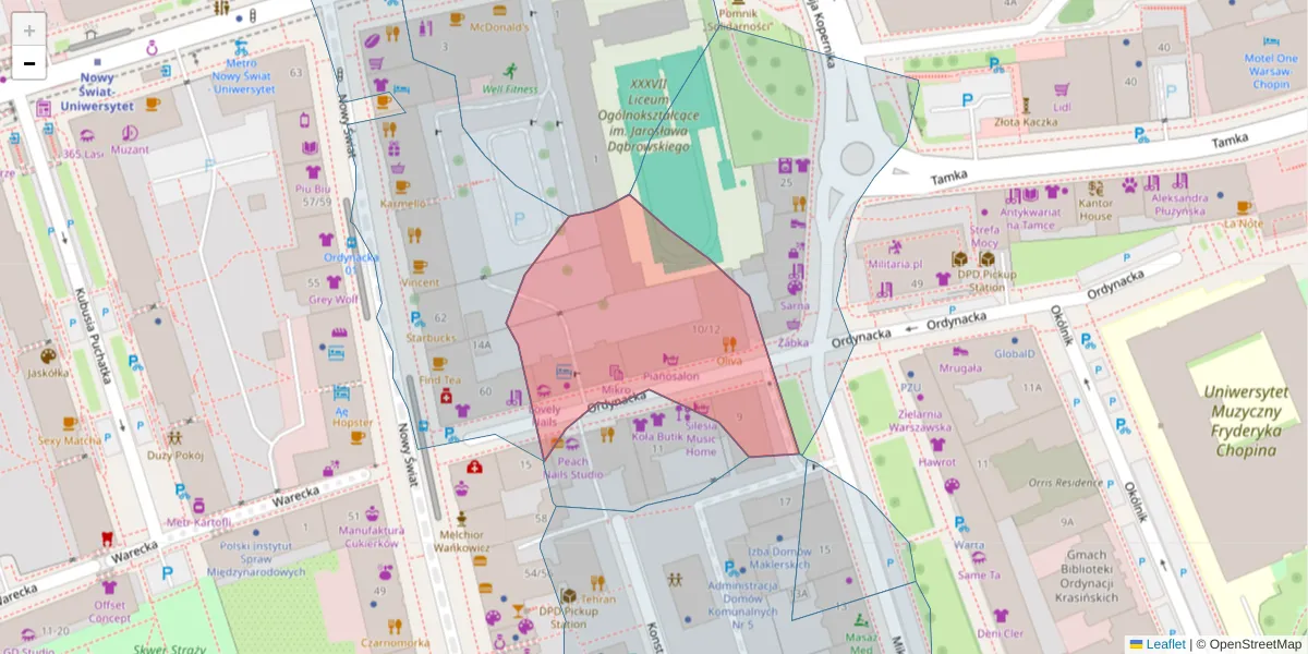 Szczegółowa mapa kodu pocztowego 00-358 z granicami, sąsiednimi kodami pocztowymi i urzędami pocztowymi