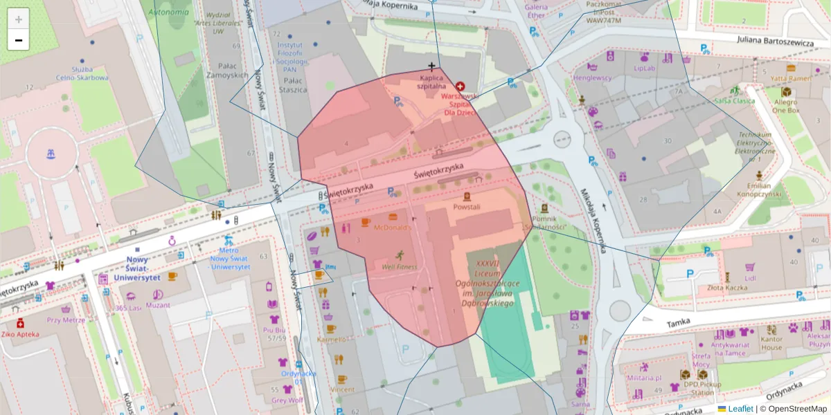 Szczegółowa mapa kodu pocztowego 00-360 z granicami, sąsiednimi kodami pocztowymi i urzędami pocztowymi