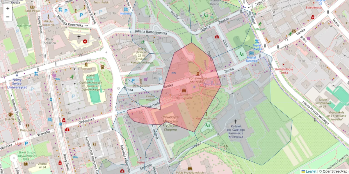 Szczegółowa mapa kodu pocztowego 00-368 z granicami, sąsiednimi kodami pocztowymi i urzędami pocztowymi