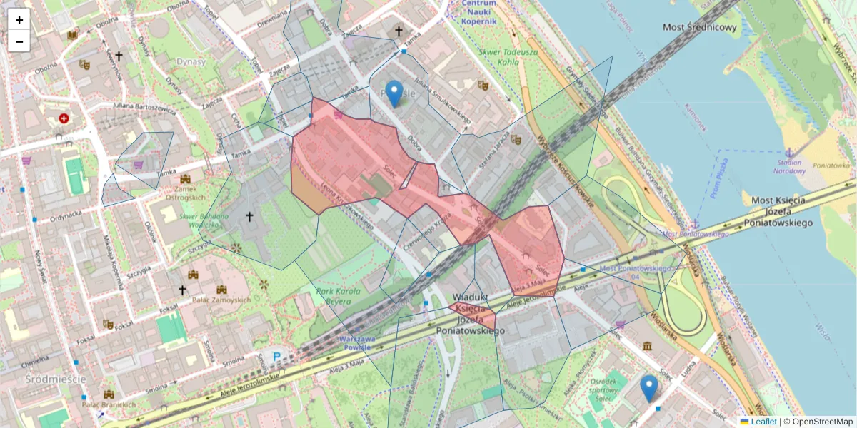 Szczegółowa mapa kodu pocztowego 00-382 z granicami, sąsiednimi kodami pocztowymi i urzędami pocztowymi