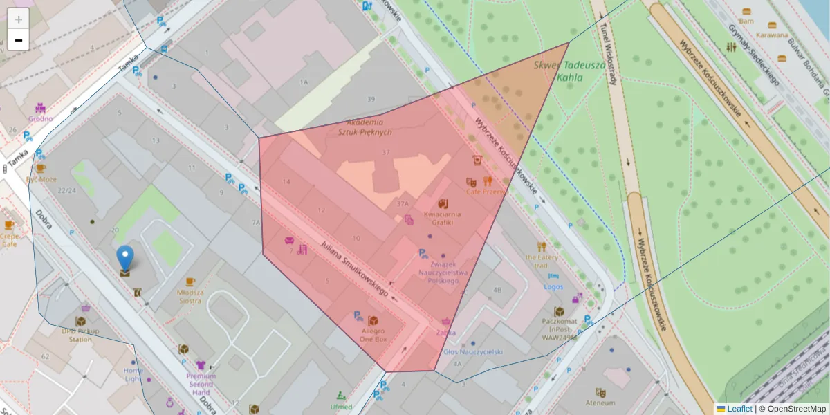 Szczegółowa mapa kodu pocztowego 00-389 z granicami, sąsiednimi kodami pocztowymi i urzędami pocztowymi