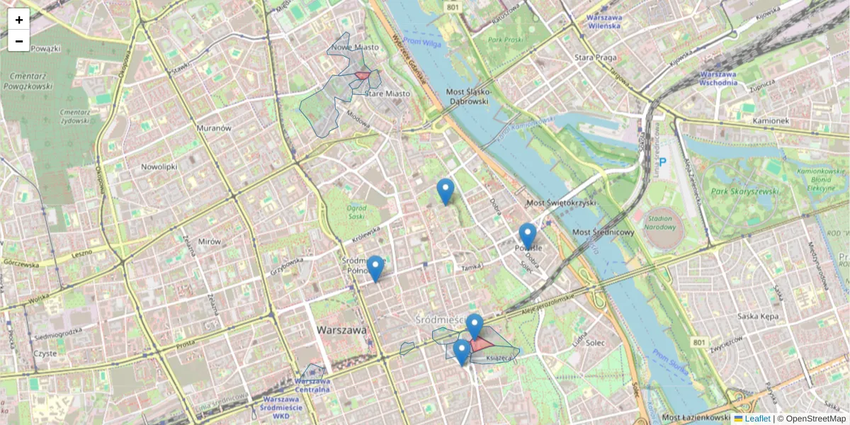 Szczegółowa mapa kodu pocztowego 00-400 z granicami, sąsiednimi kodami pocztowymi i urzędami pocztowymi