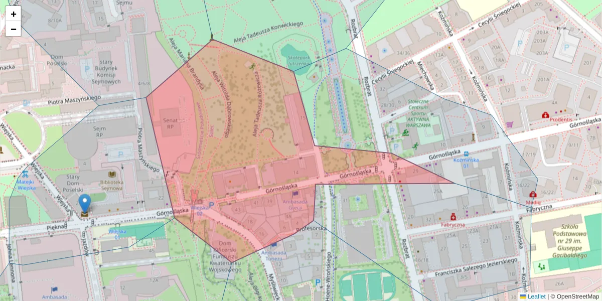 Szczegółowa mapa kodu pocztowego 00-432 z granicami, sąsiednimi kodami pocztowymi i urzędami pocztowymi